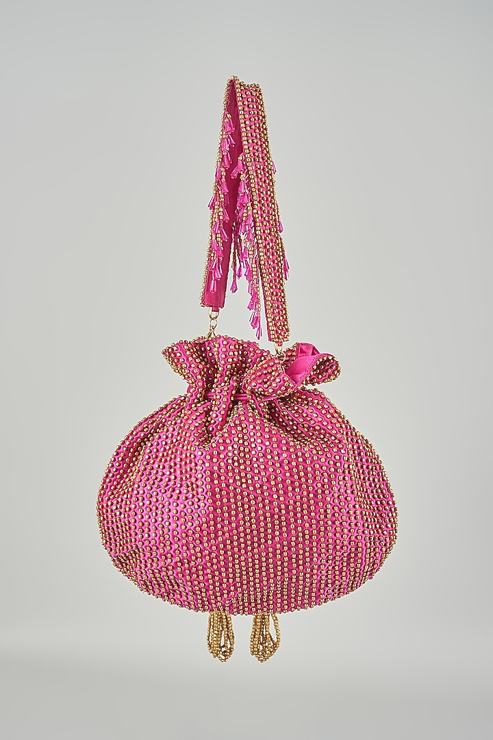 Topaz Pink Satin Hand Embroidered Potli by Lovetobag at Pernia's Pop Up Shop