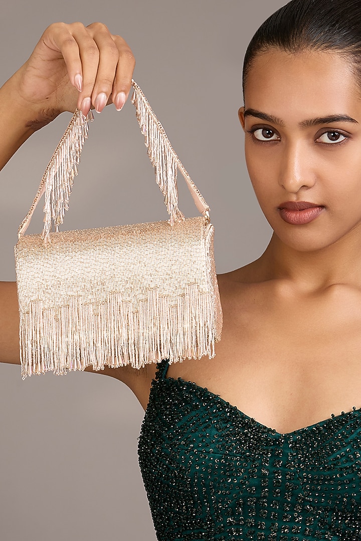 Rose Gold Satin & Suedette Clutch by Lovetobag at Pernia's Pop Up Shop