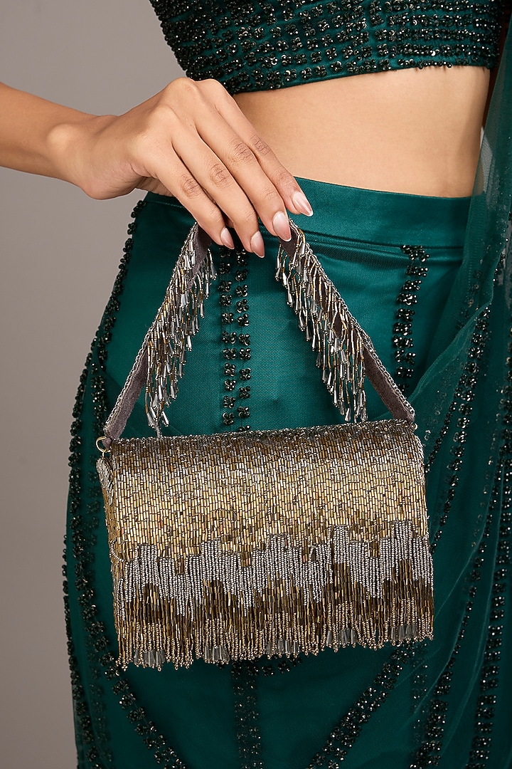 Antique Gold Satin & Suedette Clutch by Lovetobag at Pernia's Pop Up Shop