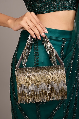 Antique Gold Satin & Suedette Clutch by Lovetobag