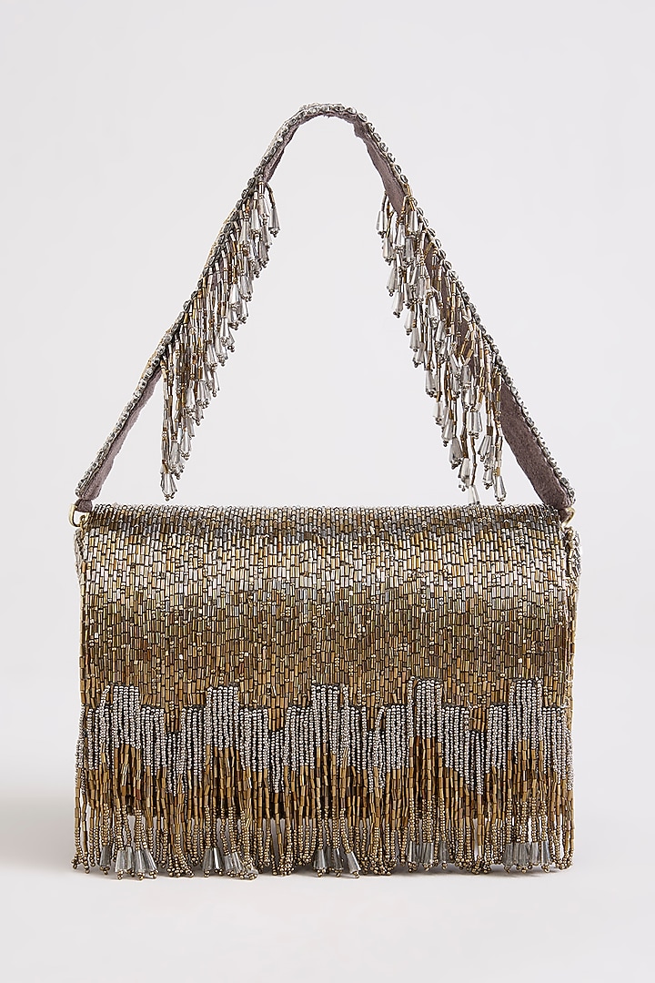 Antique Gold Satin & Suedette Clutch by Lovetobag at Pernia's Pop Up Shop