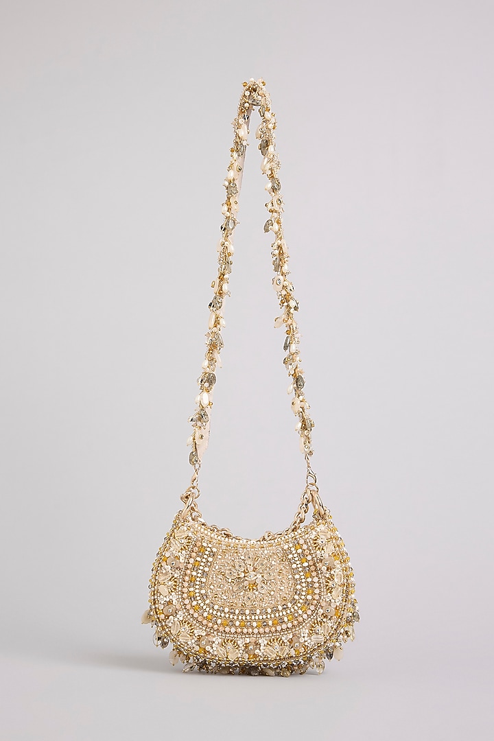 Gold Satin & Suedette Sling Bag by Lovetobag at Pernia's Pop Up Shop