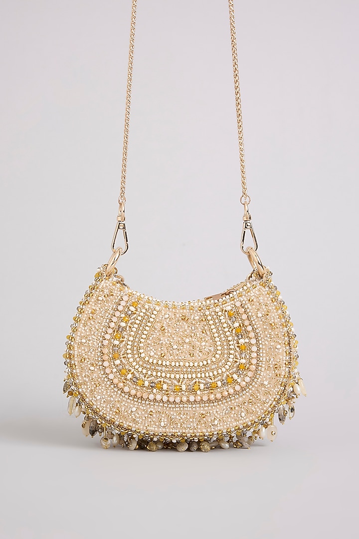 Gold Satin & Suedette Sling Bag by Lovetobag at Pernia's Pop Up Shop