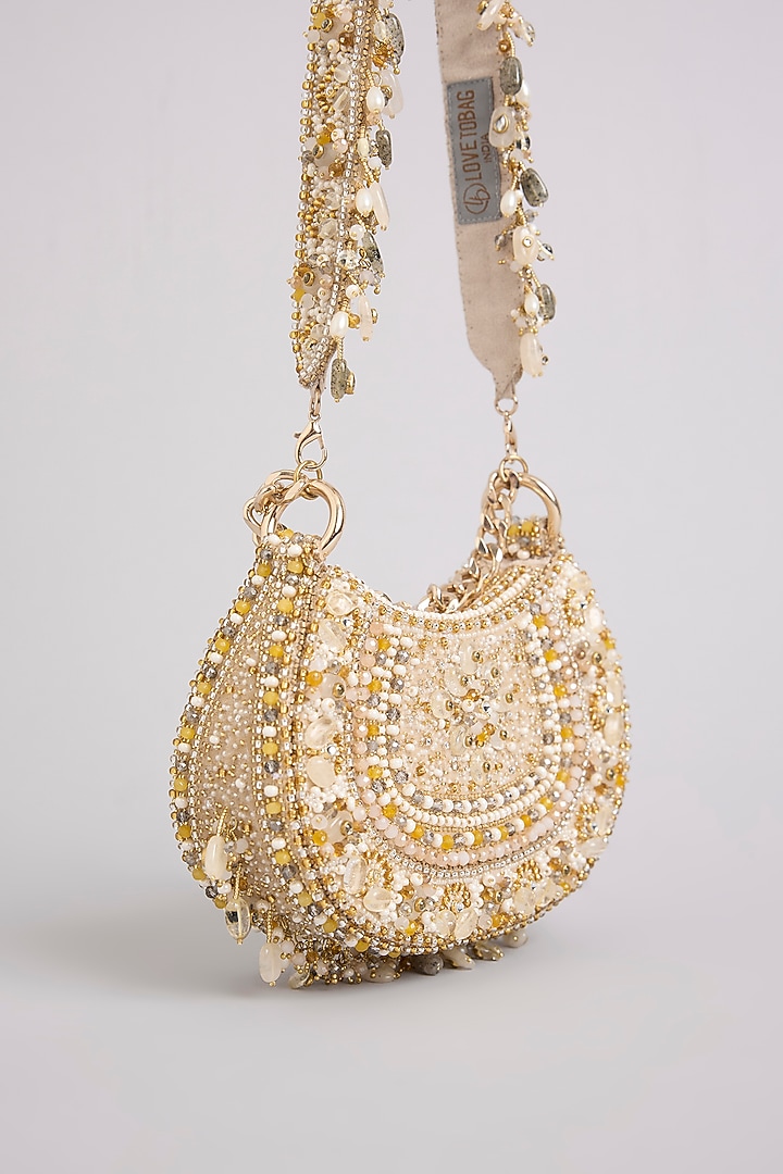 Gold Satin & Suedette Sling Bag by Lovetobag at Pernia's Pop Up Shop