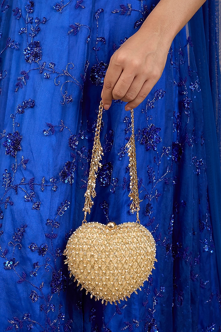 Gold Satin & Suedette Heart-Shaped Clutch by Lovetobag at Pernia's Pop Up Shop