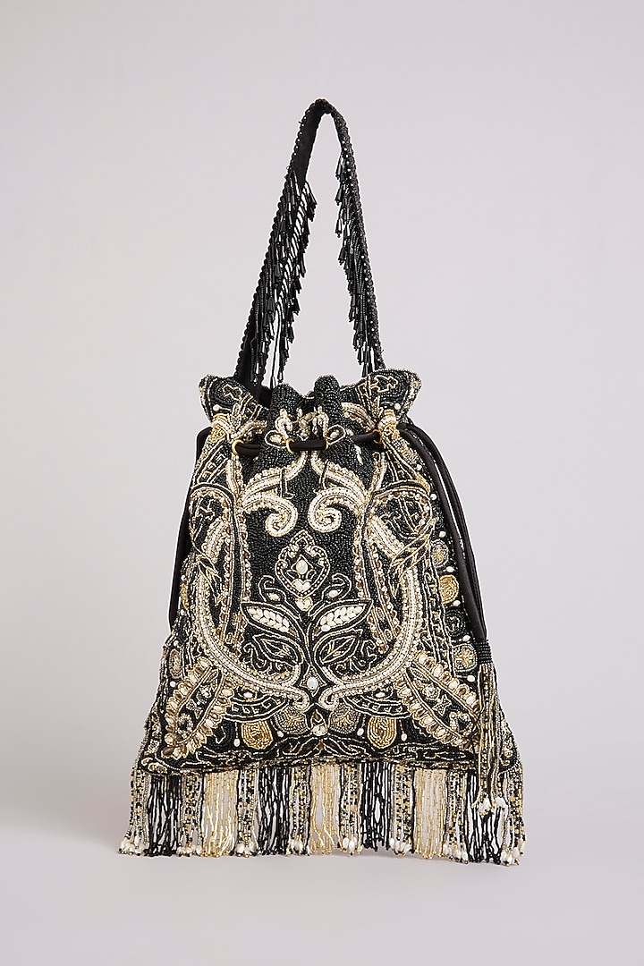 Black Satin & Suedette Potli Bag by Lovetobag at Pernia's Pop Up Shop