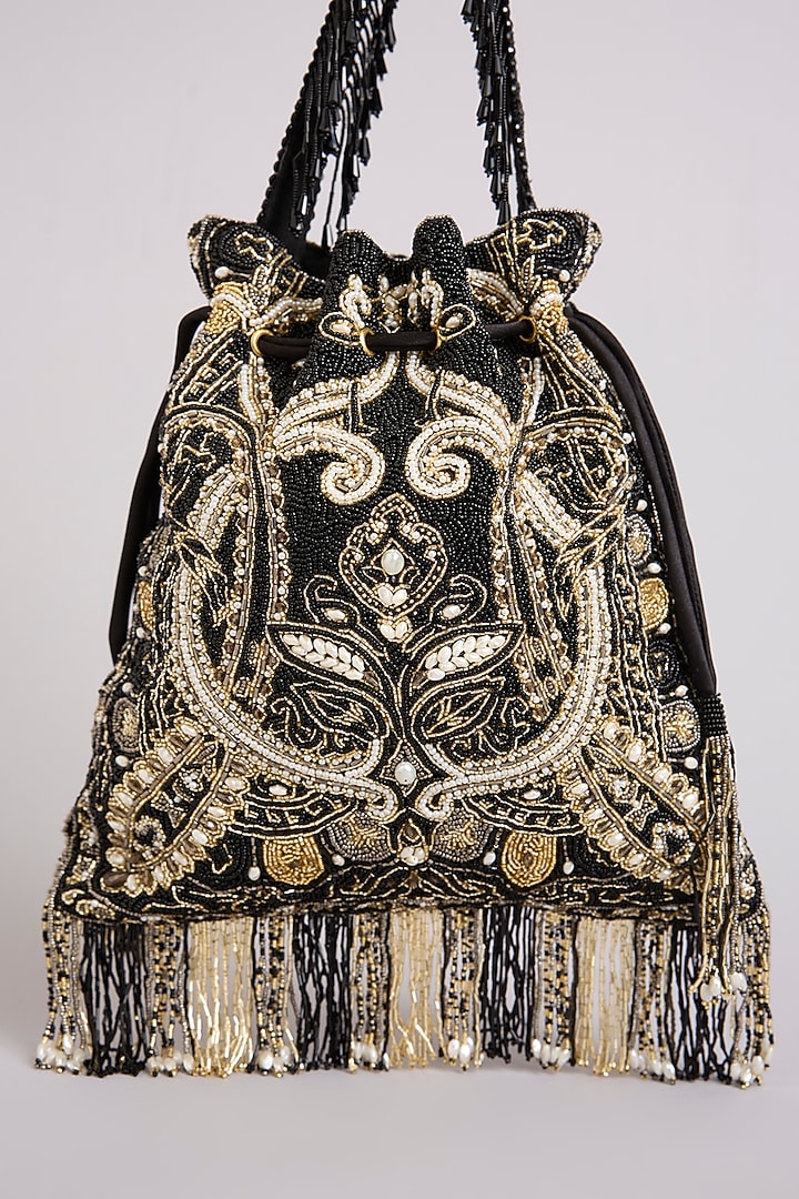 Black Satin & Suedette Potli Bag by Lovetobag at Pernia's Pop Up Shop
