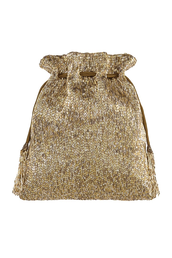 Gold Embroidered Potli With Drawstrings by Lovetobag at Pernia's Pop Up Shop