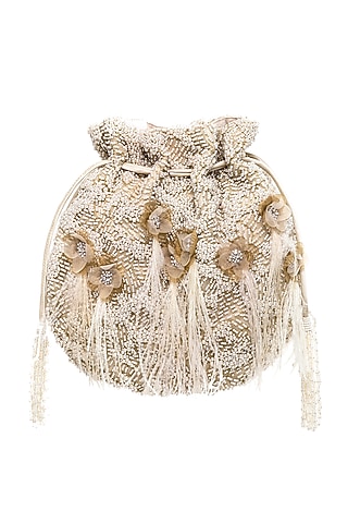 Ivory Floral Embroidered Potli by Lovetobag