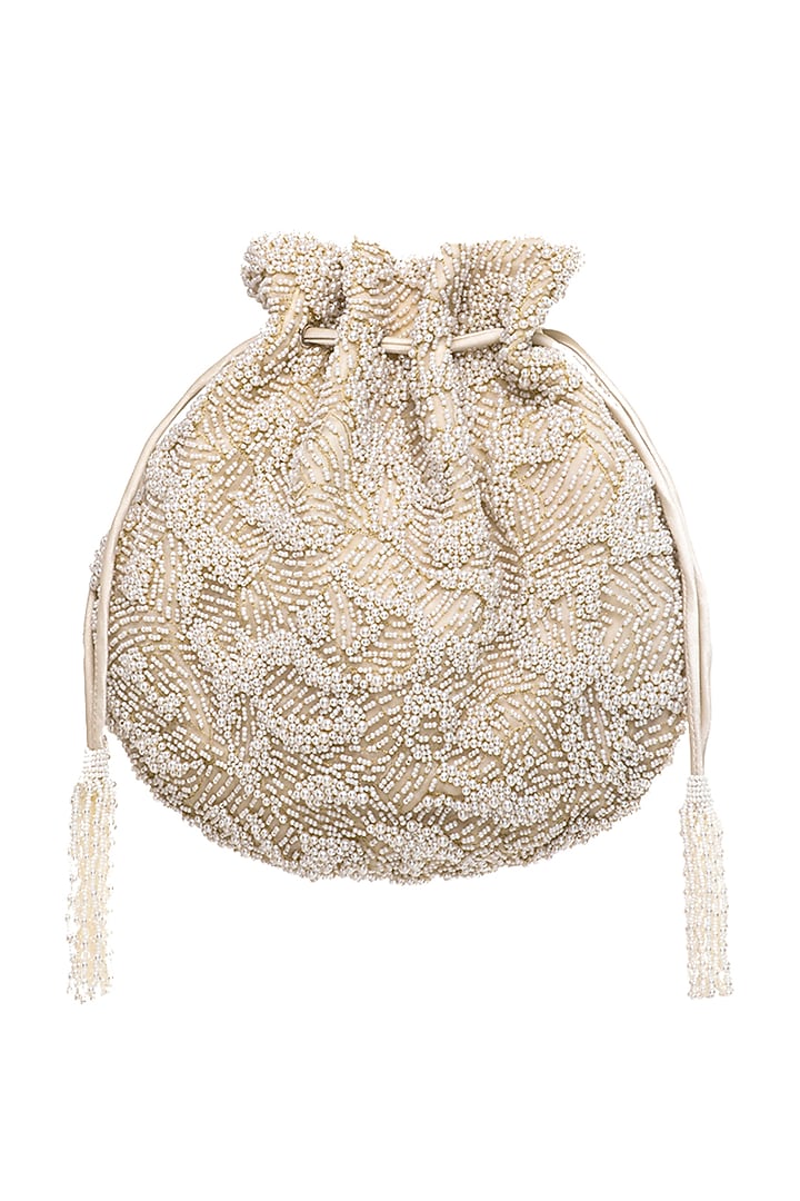 Ivory Floral Embroidered Potli by Lovetobag at Pernia's Pop Up Shop