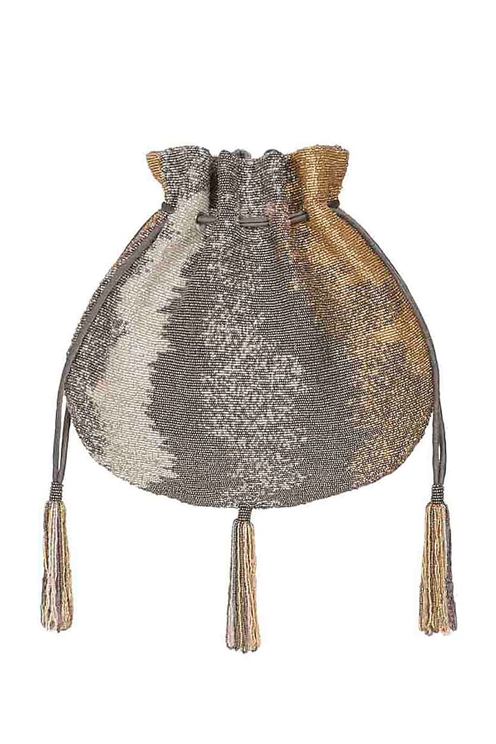 Silver Embroidered Potli With Beaded Tassels by Lovetobag