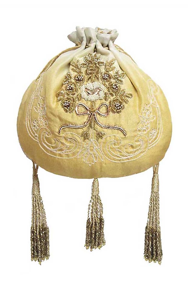 Champagne Hand Embroidered Potli by Lovetobag at Pernia's Pop Up Shop