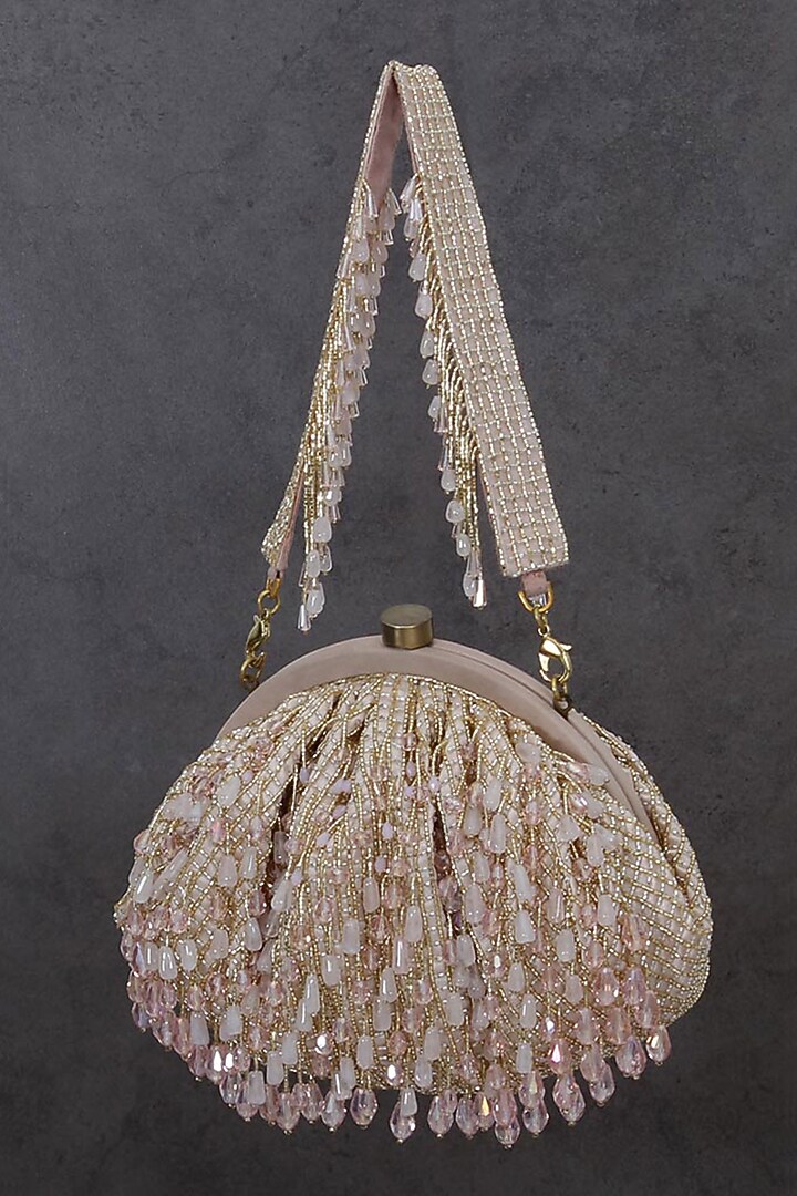 Rose Quartz Pink Hand Embroidered Pouch by Lovetobag at Pernia's Pop Up Shop