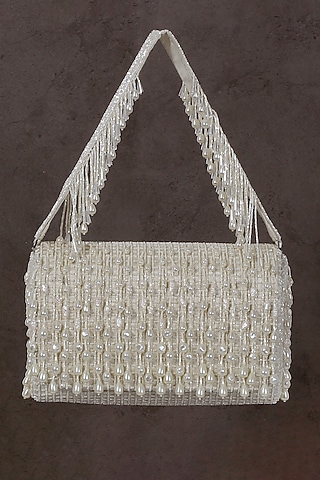 Pristine Ivory Hand Embroidered Flapover Clutch by Lovetobag