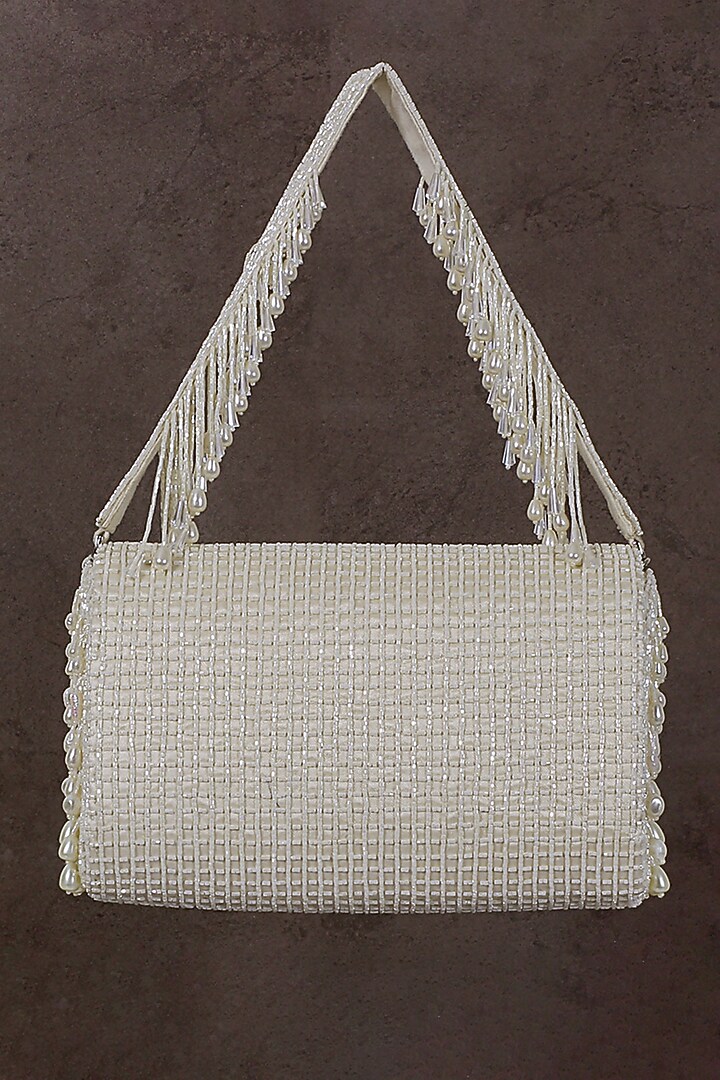Pristine Ivory Hand Embroidered Flapover Clutch by Lovetobag at Pernia's Pop Up Shop