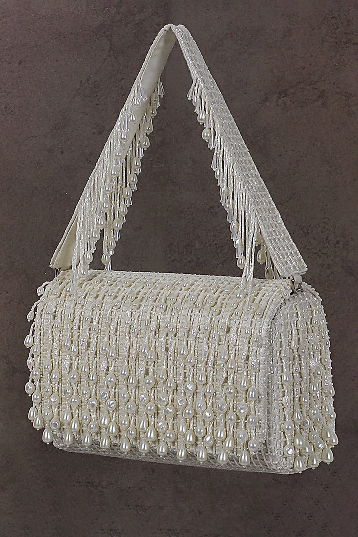 Pristine Ivory Hand Embroidered Flapover Clutch by Lovetobag at Pernia's Pop Up Shop