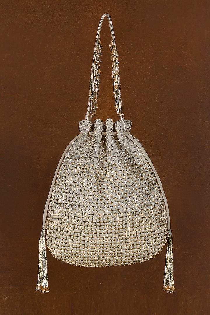 Gold & Silver Hand Embroidered Potli by Lovetobag at Pernia's Pop Up Shop
