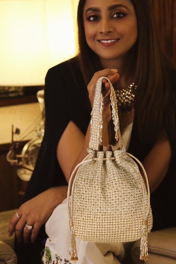 Gold & Silver Hand Embroidered Potli by Lovetobag at Pernia's Pop Up Shop