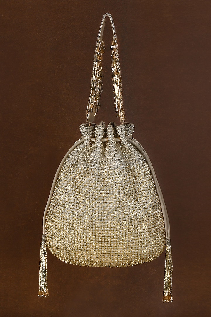 Gold & Silver Hand Embroidered Potli by Lovetobag at Pernia's Pop Up Shop