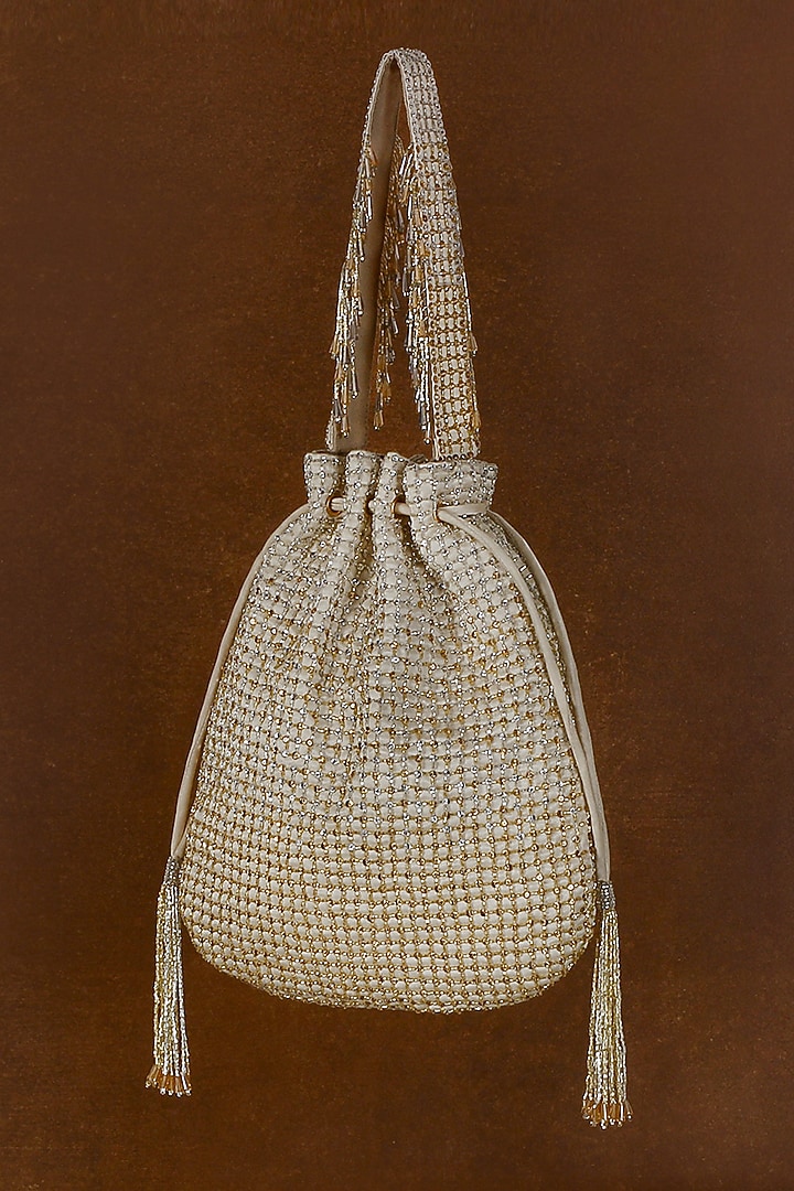 Gold & Silver Hand Embroidered Potli by Lovetobag at Pernia's Pop Up Shop