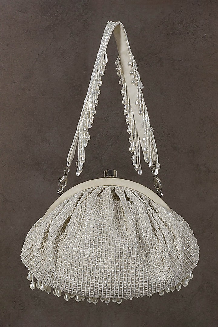 Pristine Ivory Hand Embroidered Pouch by Lovetobag at Pernia's Pop Up Shop