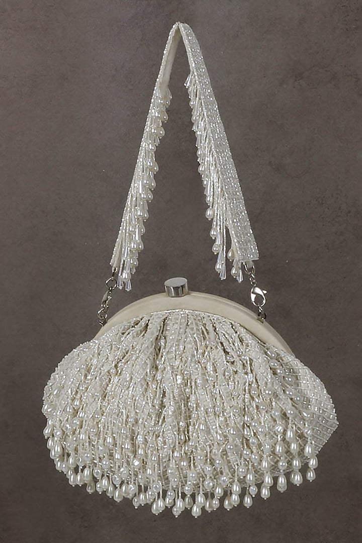 Pristine Ivory Hand Embroidered Pouch by Lovetobag at Pernia's Pop Up Shop