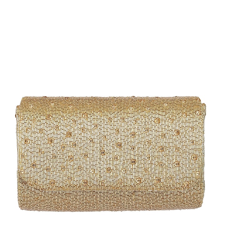 Gold Embroidered Flapover Clutch With Handle by Lovetobag at Pernia's Pop Up Shop