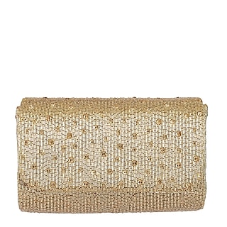 Gold Embroidered Flapover Clutch With Handle by Lovetobag