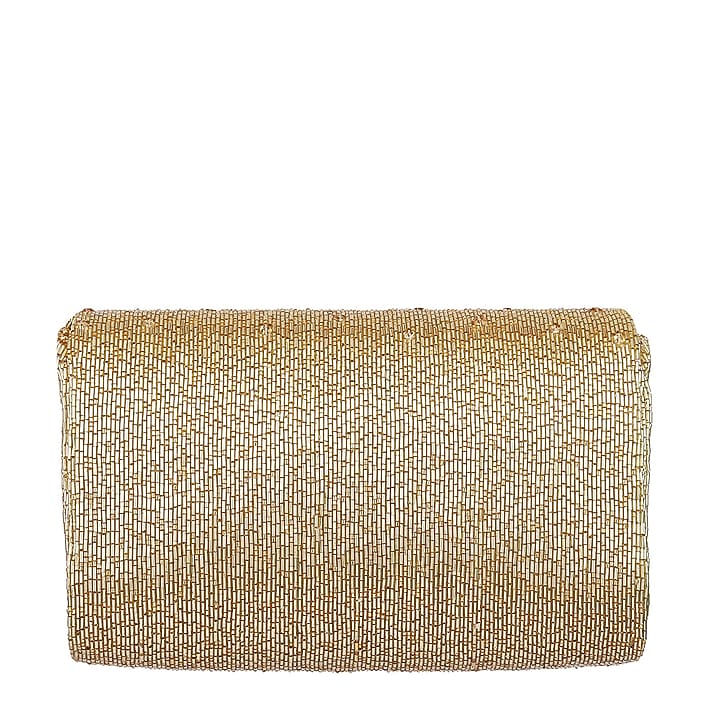 Gold Embroidered Flapover Clutch With Handle by Lovetobag at Pernia's Pop Up Shop