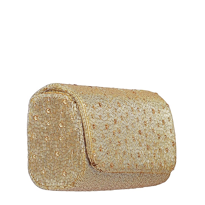 Gold Embroidered Flapover Clutch With Handle by Lovetobag at Pernia's Pop Up Shop