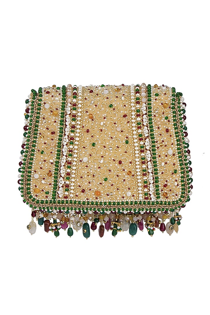 Ruby Red & Emerald Green Velvet Embellished Trapezium Clutch by Lovetobag at Pernia's Pop Up Shop