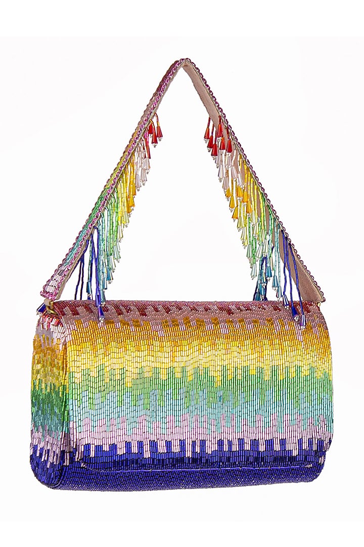 Multi-Colored Satin Hand Embroidered Clutch by Lovetobag at Pernia's Pop Up Shop