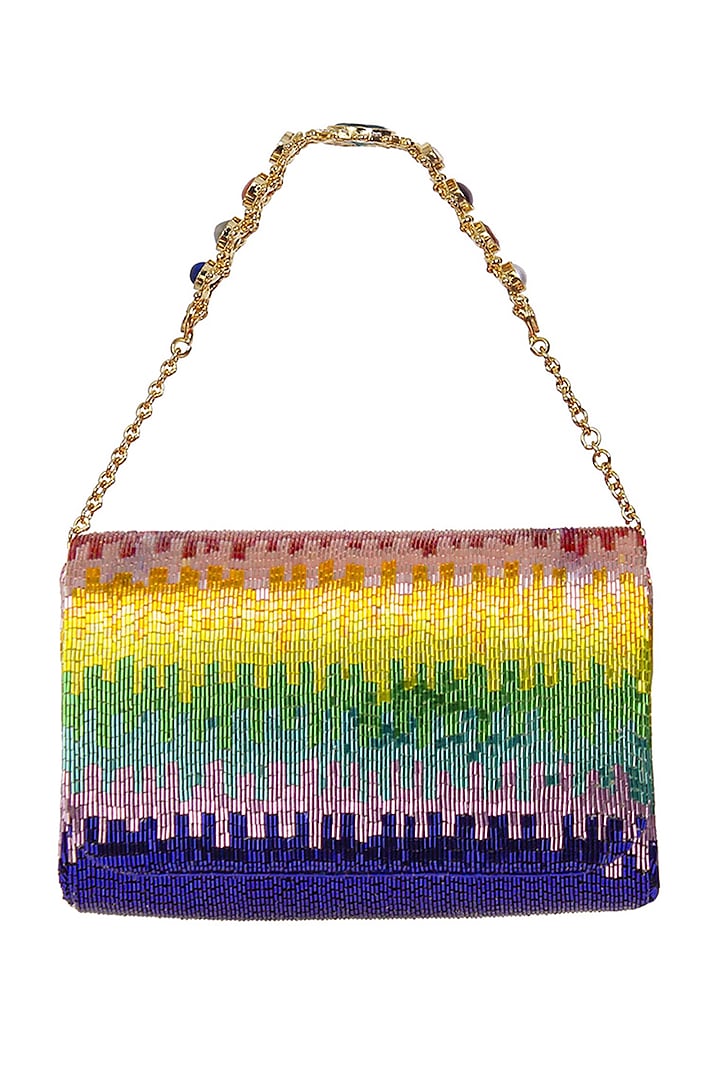 Multi-Colored Satin Hand Embroidered Clutch by Lovetobag