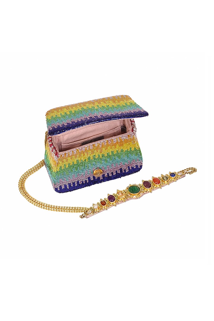 Multi-Colored Satin Hand Embroidered Clutch by Lovetobag at Pernia's Pop Up Shop