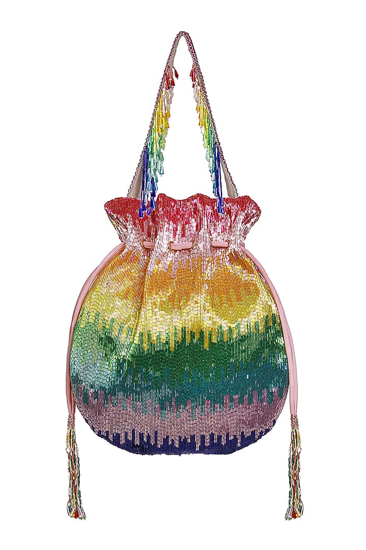 Multi-Colored Satin Hand Embroidered Potli by Lovetobag at Pernia's Pop Up Shop