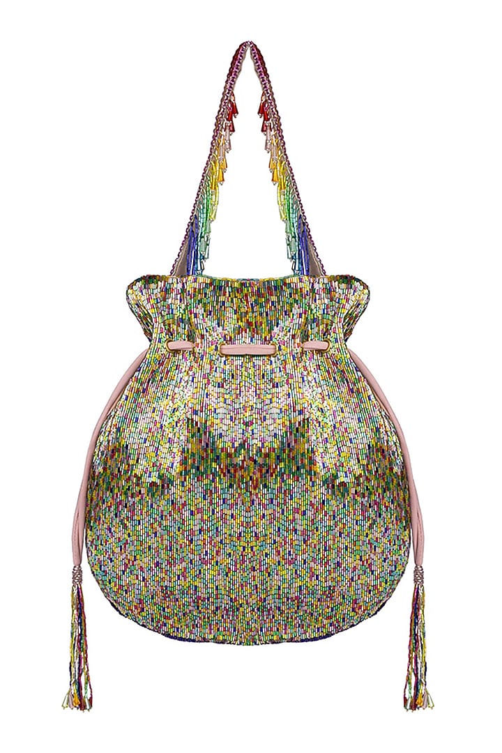 Multi-Colored Satin Hand Embroidered Potli by Lovetobag at Pernia's Pop Up Shop