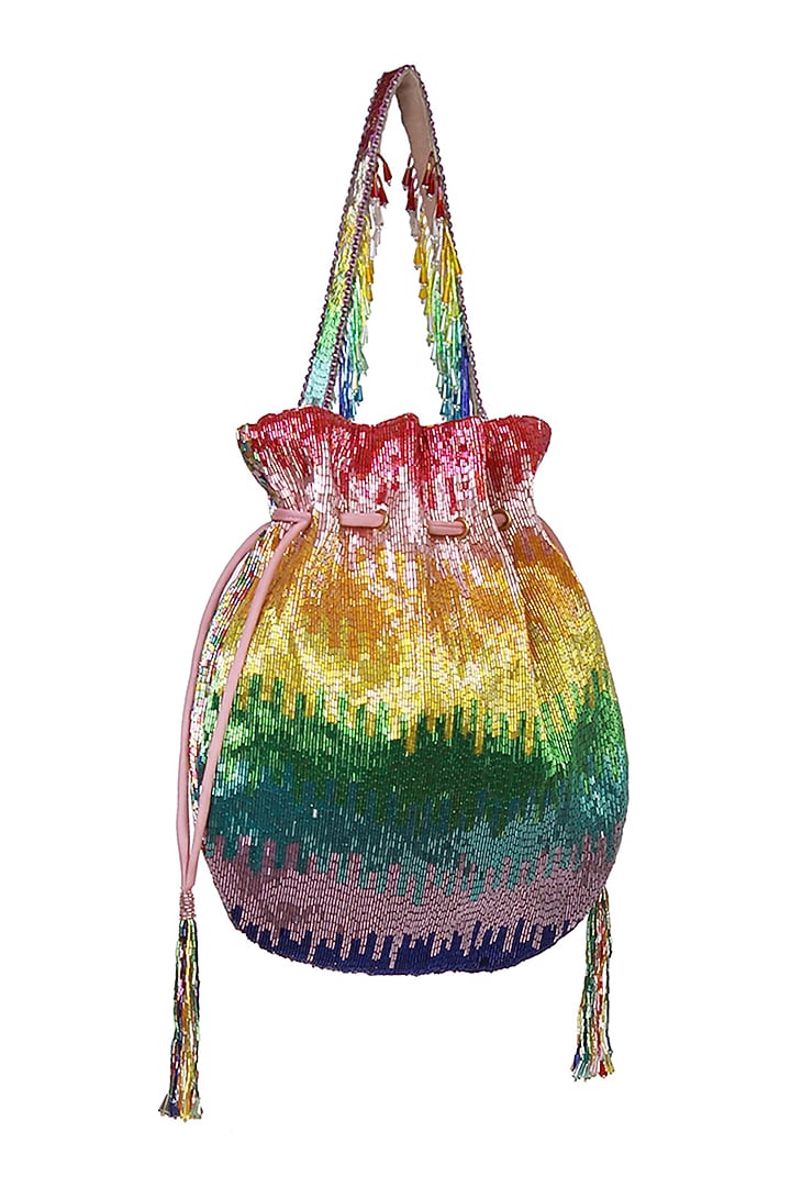Multi-Colored Satin Hand Embroidered Potli by Lovetobag at Pernia's Pop Up Shop