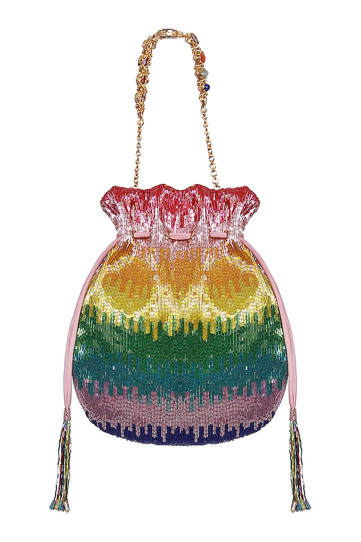 Multi-Colored Satin Hand Embroidered Potli by Lovetobag at Pernia's Pop Up Shop