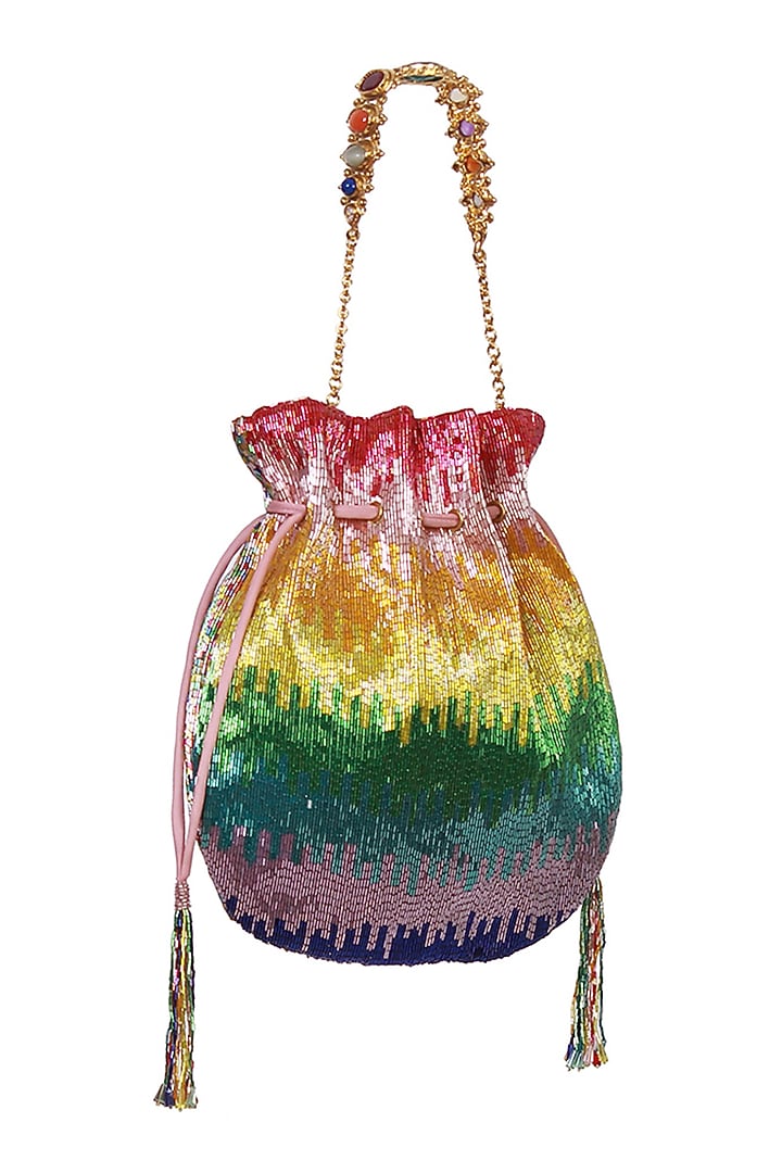 Multi-Colored Satin Hand Embroidered Potli by Lovetobag at Pernia's Pop Up Shop