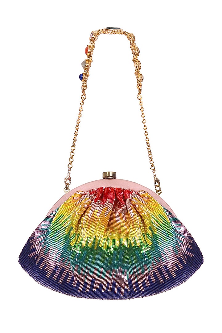 Multi-Colored Satin Hand Embroidered Pouch by Lovetobag at Pernia's Pop Up Shop