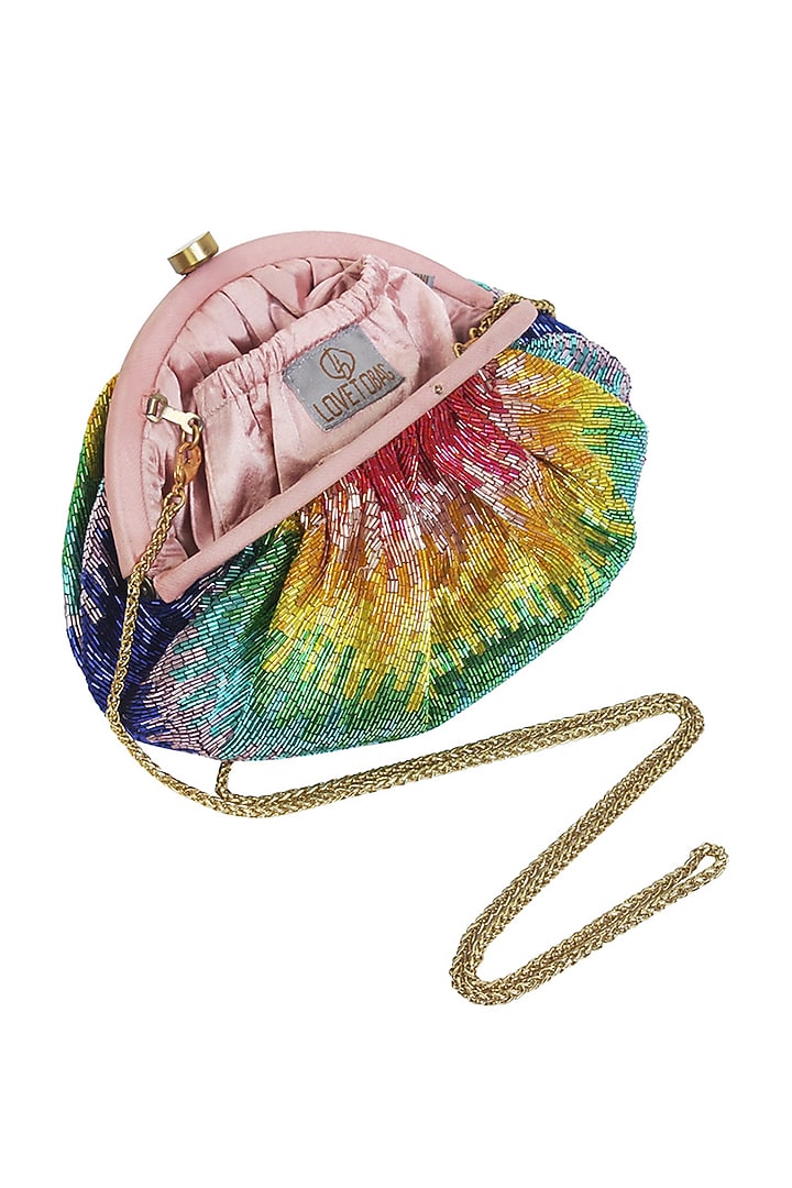 Multi-Colored Satin Hand Embroidered Pouch by Lovetobag at Pernia's Pop Up Shop