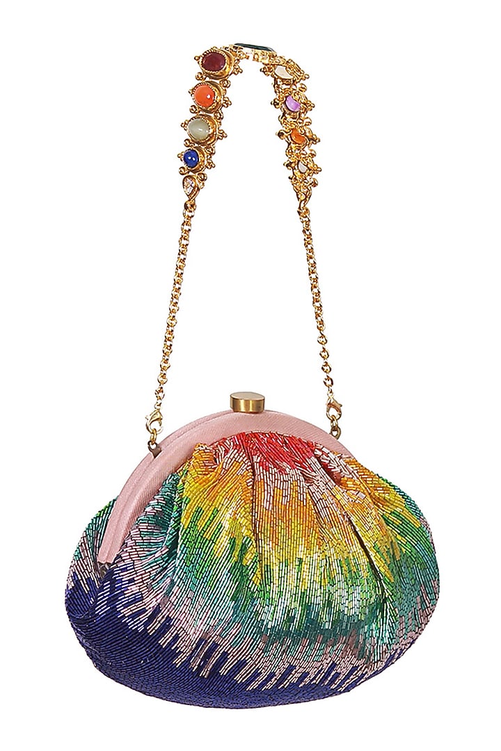 Multi-Colored Satin Hand Embroidered Pouch by Lovetobag at Pernia's Pop Up Shop