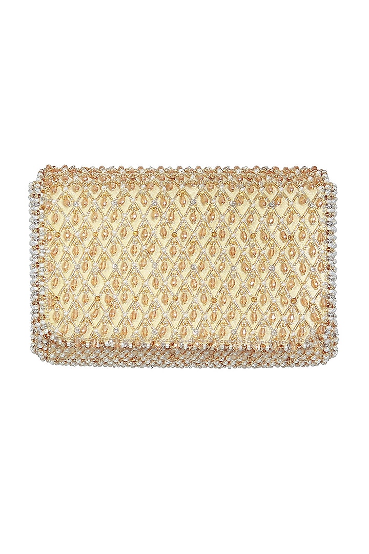 Gold Satin Bead Work Flapover Clutch by Lovetobag