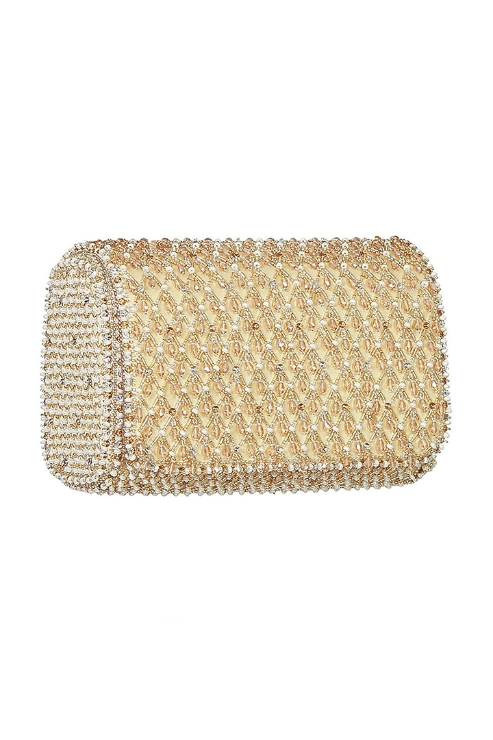 Gold Satin Bead Work Flapover Clutch by Lovetobag at Pernia's Pop Up Shop