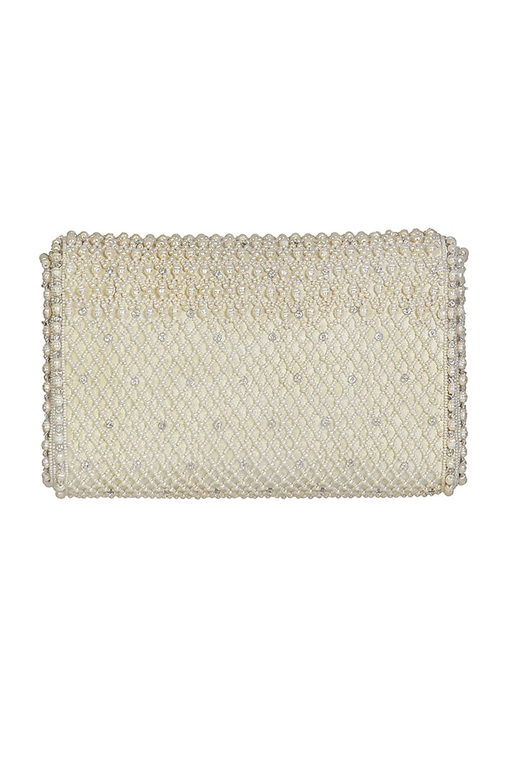 White Satin Pearl Work Flapover Clutch by Lovetobag at Pernia's Pop Up Shop
