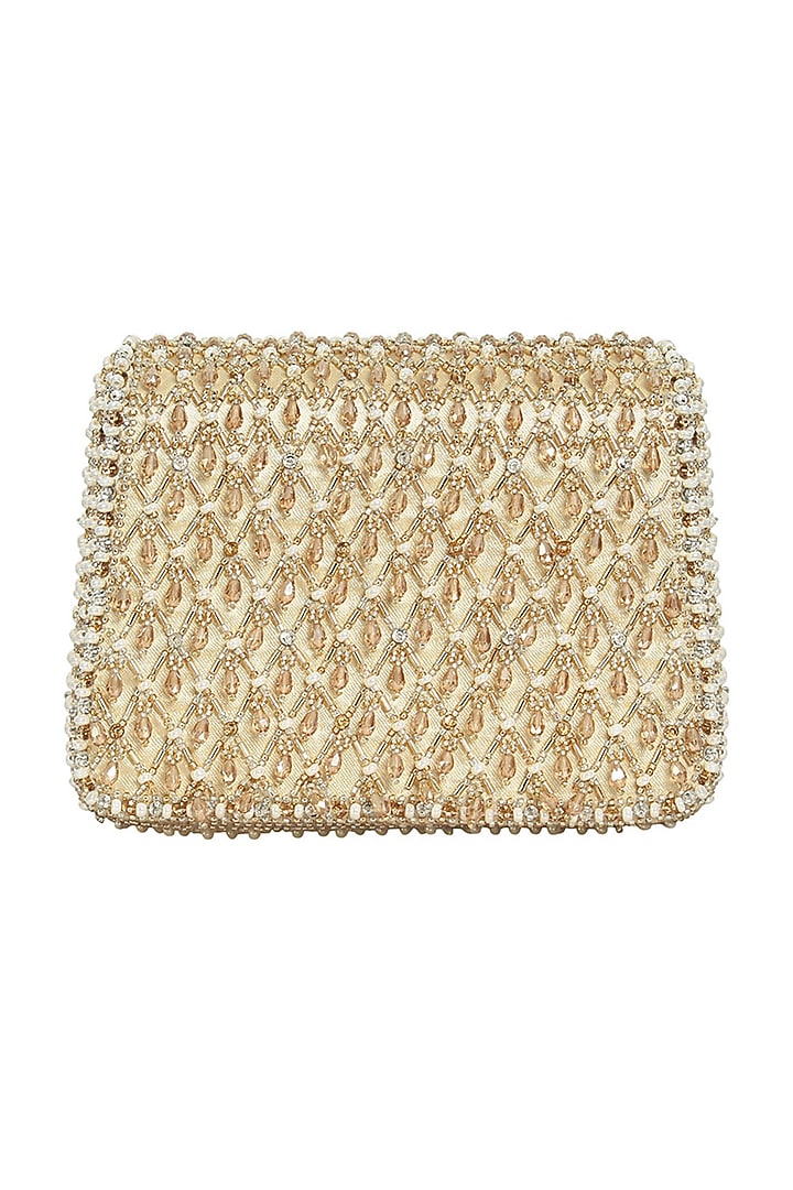 Gold Satin Bead Work Trapezium Mini Clutch by Lovetobag at Pernia's Pop Up Shop