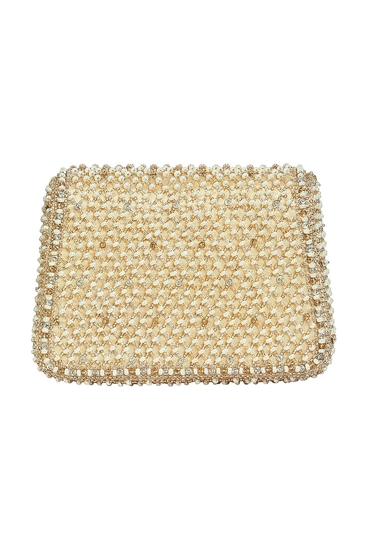 Gold Satin Bead Work Trapezium Mini Clutch by Lovetobag at Pernia's Pop Up Shop