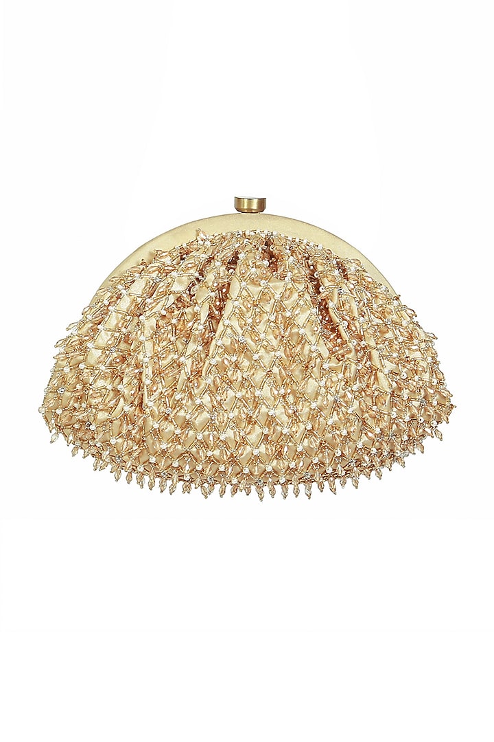 Gold Satin Bead Work Clutch by Lovetobag