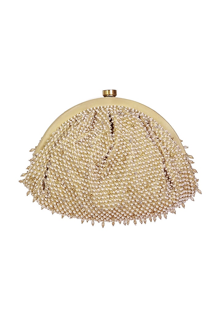 Gold Satin Bead Work Clutch by Lovetobag at Pernia's Pop Up Shop