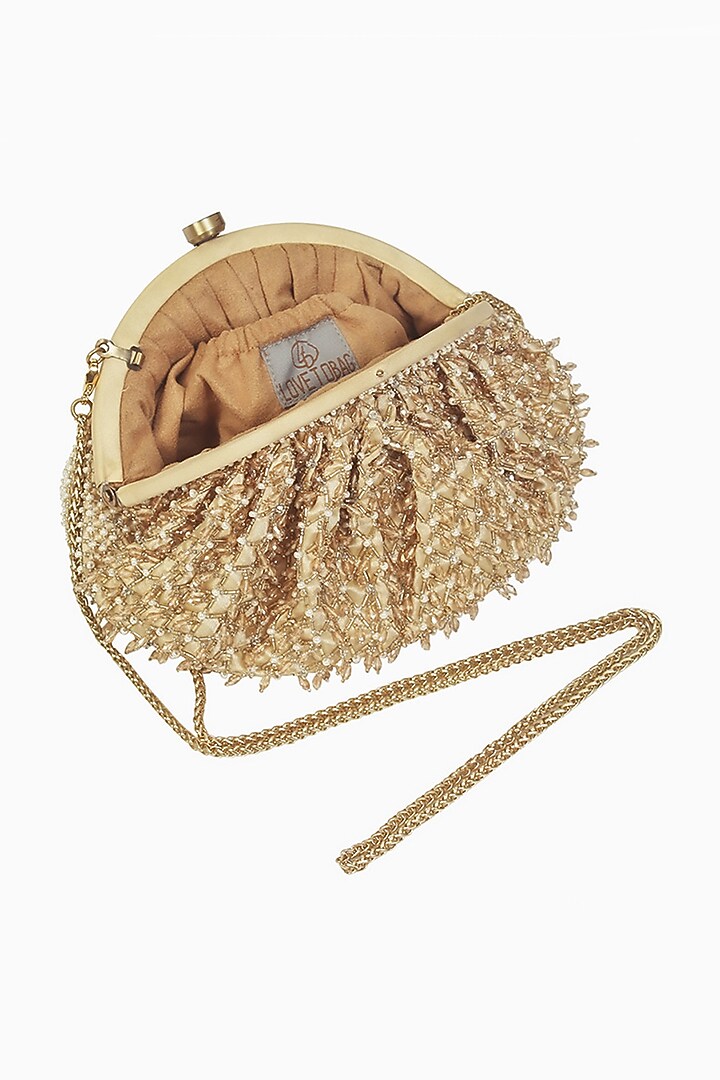 Gold Satin Bead Work Clutch by Lovetobag at Pernia's Pop Up Shop